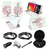 Mstechcorp - LG Volt 2 Case, LG Magna Case, - LG Volt 2 (Boost Mobile) , LG Magna, Design Dual-Use Flip PU Leather Fold Wallet Pouch Case Premium Leather Wallet Flip Case for LG Volt 2 - Includes Wall Charger + Car Charger+ 2 Data Cable + Touch Screen Stylus + Hands Free Earphone With Carrying Case (PINK TREE)