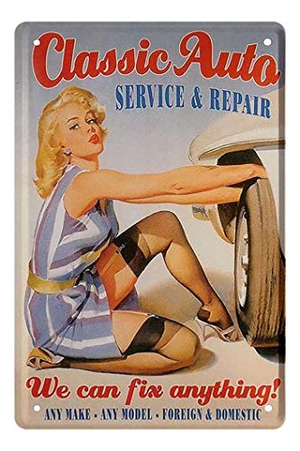 Pin Up Blechschild - Retro Deko Metallschild - 40er 50er 60er Jahre Sexy Vintage Pin Up Girl Schild - Wanddeko Werkstatt Garage American Diner Partyraum - Geschenkidee für Rockabilly Fans - 20x30cm