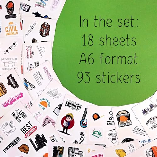 Image of 100Pcs Funny Engineering Stickers for Water Bottles - Waterproof Vinyl Engineer Laptop Decals, Engineer Gifts for Women, Engineering Party Favors, Gifts for Women & Men