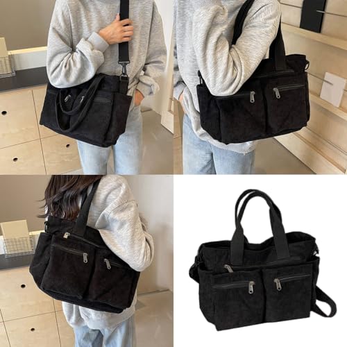 Women Bag Large Capacity Shoulder Bag with Pockets Korean Styles Cord Handbag Corduroy Crossbody Bag Top Handle Bag3
