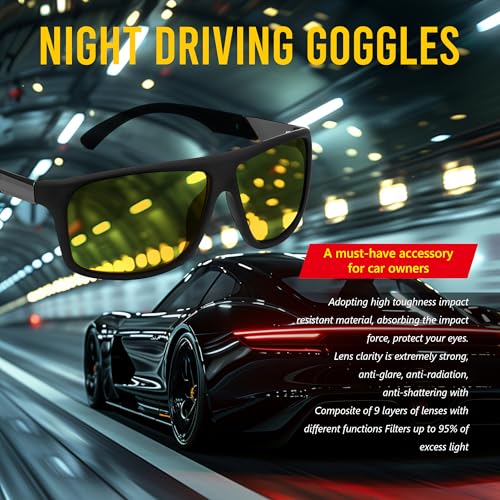 FEISEDY Night Vision Glasses Driving Sunglasses Polarized Dusk Rainy Day Anti Glare Yellow Lens Sun Glasses B02043