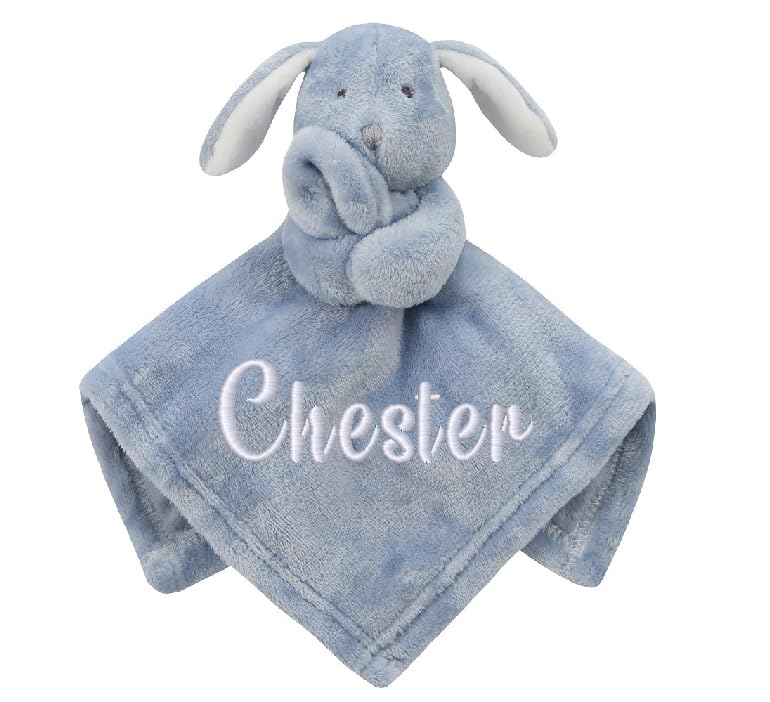Mayra Hosiery Personalised Baby Comforter Blanket Soft Bunny Blankie, Newborn Baby Gift, Christening & Baby Shower Keepsake (Dusky Blue Bunny)