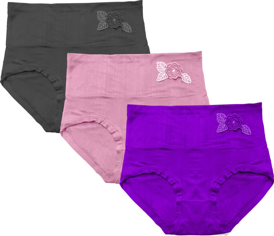 Image of Women's Multicolor Nylon Cotton High Waist Tummy Control Panty (Pack of 3)