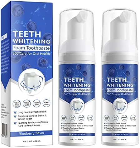 Toothpaste Foam Whitening, 360°Deeply for Oral White and Clean, Foam Toothpaste for Sensitive Teeth, Toothpaste Foam with Natural Ingredients Baking Soda-Blueberry(60ml) (2 Pack)