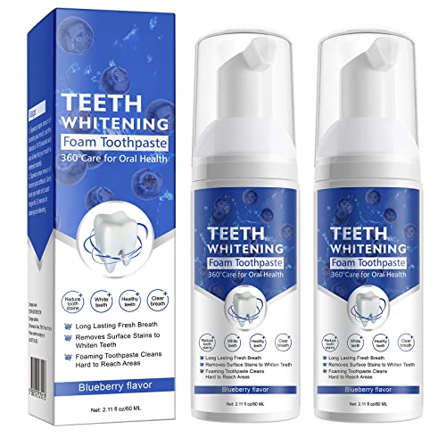 Toothpaste Foam Whitening, 360°Deeply For Oral White And Clean, Foam Toothpaste For Sensitive Teeth, Toothpaste Foam With Natural Ingredients Baking Soda-Blueberry(60Ml) (2 Pack) #TOP10