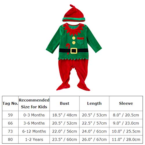 IMEKIS Pasgeboren Baby Meisjes Jongens Mijn 1e Kerst Outfit Lange Mouwen Kerstman Sneeuwman Rendier Gestreepte Print Romper Jumpsuit met Hoed Xmas Party Kleding Set, Groen 1, 0-3 Maanden - Afbeelding 8