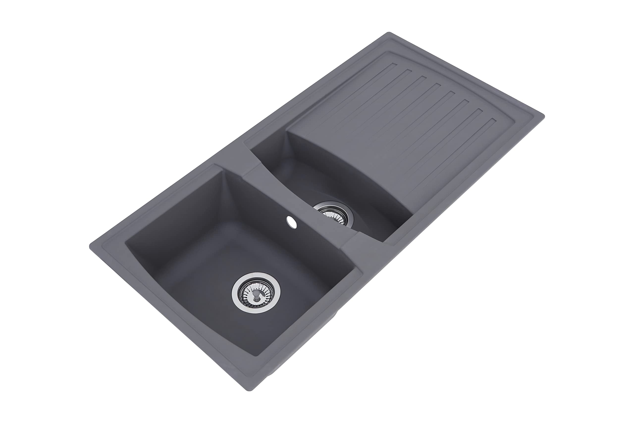 Respekta Évier minéralite en gris béton/Évier encastré 1,5 bac en 100 x 50 cm/Lavabo adapté pour les meubles sous évier dès 60 cm de largeur