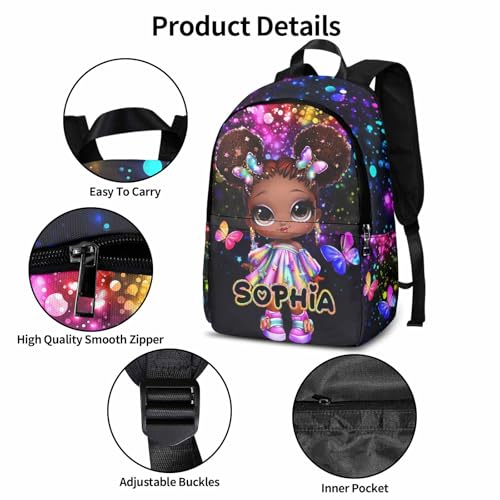 Personalized Backpacks for Girls Black Customized Kids Backpack with Name Cute Bookbag for Elementary School Large Space Lightwight Daypack for Travel Gift for Daughter Niece4