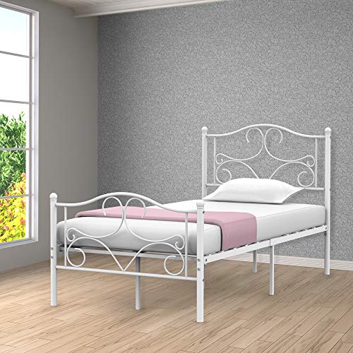Amyove Curved Twin Size Metal Bed Frame With Storage For Kids, Platform Bed Frame With Headboard Footboard No Box Spring Needed White (Twin) (C-50) #TOP1