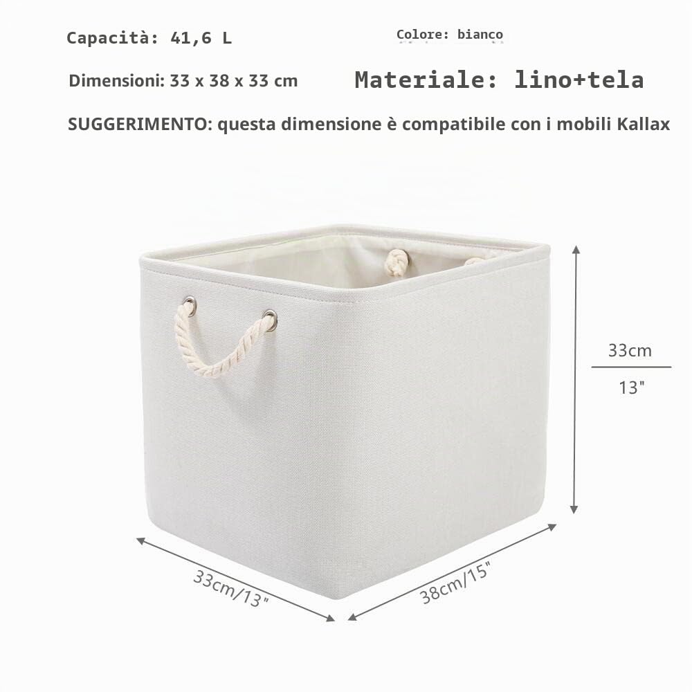 Mangata Set di 4 Scatole per Armadio,Cesto portaoggetti Tessuto, Cestino portaoggetti con Corde, 33 x 38 x 33 cm, per Guardaroba, Armadio, Scaffali (4 Pack, Bianco)