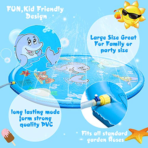 Fostoy 170cm Tapis de Jet d'eau, PVC Durable Tapis De Pulvérisation D'éclaboussure d'eau Eau Piscine, Jouets D'extérieur D'été Adaptés Aux Enfants de Plus de 3 Ans