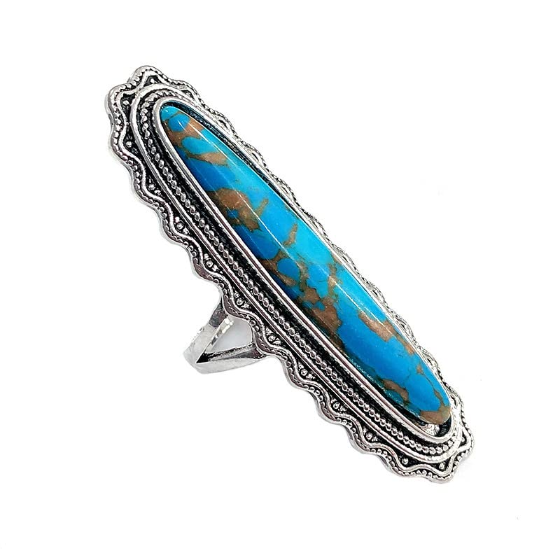 Koral Jewelry Synthetic Turquoise Oval Ring - 925 Sterling Silver Vintage Tribal Boho Style For Women