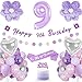 Deko 9 Geburtstag Mädchen, Lila Geburtstagsdeko 9 Jahre Mädchen Umfassen Folienballon 9, Kuchen Topper, Bänder, Sash, Violette Blumen, Luftballon 9. Geburtstagdeko
