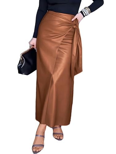 CHARTOU Women's Long Faux Leather Skirt Fall Wrap High Waisted