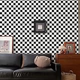 Amiya Black and White Checkered 17.3” X 120”Flag Contact Paper Checkerboard Peel and Stick Wallpaper Mosaic Easy to Install Modern Wallpaper Perfect for Home Bathroom Office and More