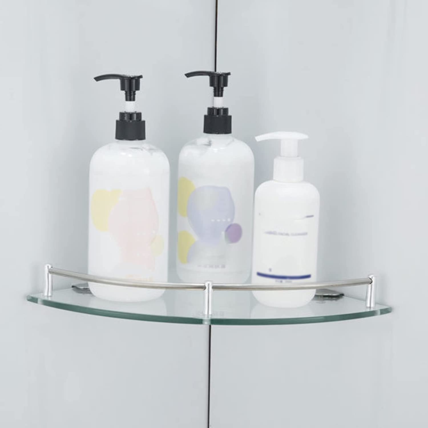 Paquete de 2 estantes de Vidrio esquinero para baño, Estante de Vidrio Templado Sector de Acero Inoxidable montado en la Pared, para baño, Dormitorio con guía