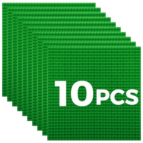 Image of Classic Baseplates Building Plates-10 inch x 10 inch Building Boards,100% Compatible with All Major Brands and Activity Table, Creative Platforms Mats for Toy Bricks (Green-10, 10 Pack)