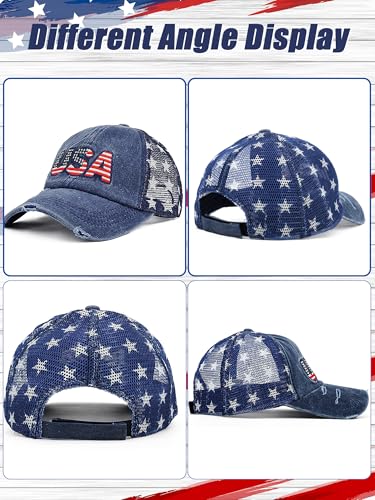 Image of 4 Pcs American Flag Hat USA Patriotic Baseball Caps Star Mesh Trucker Dad Hats Mesh Ball Wome Cap 4th of July Hat for Man