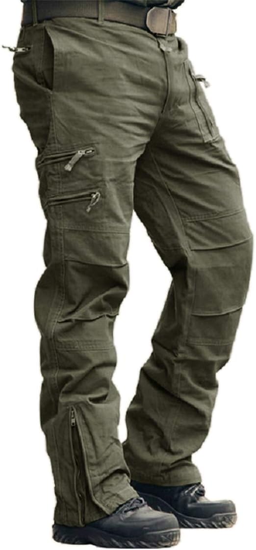 CRYSULLY Men's Cotton MultiPockets Work Pants Tactical Outdoor