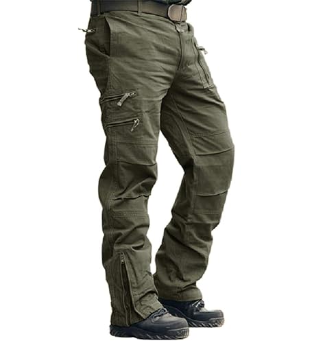 CRYSULLY Men's Cargo Pants Tactical Work Pants for Men Ripstop 9 Pockets Construction Trousers (No Belt)