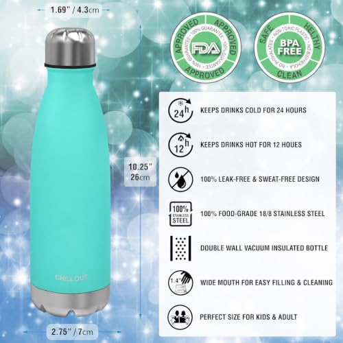 Image of CHILLOUT LIFE 17oz Insulated Stainless Steel Water Bottle, Leak Proof