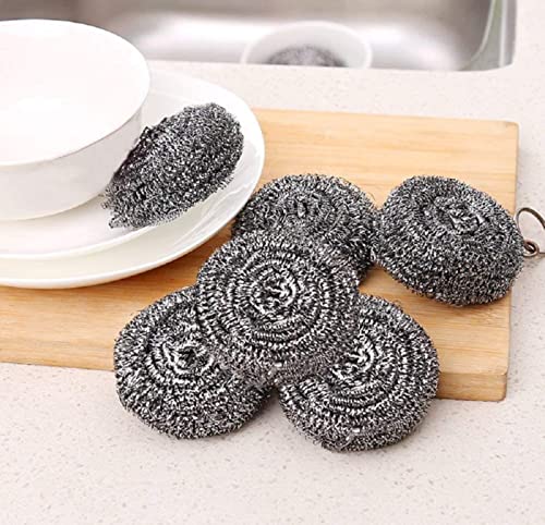 Image of 6 Pack Large Stainless Steel Sponges Scourers Steel Wool Scrubbers Pad Cleaning Ball Used for Dishes, Pots, Pans, Grill, Ovens and Basin, Clean Kitchen, Bathroom, Restaurant (40g Weight)