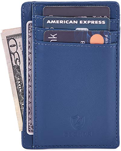 Slim Minimalist Wallet Front Pocket RFID Blocking Real Leather credit card holder for Men & Women (ELECTRIC BLUE NAPPA)