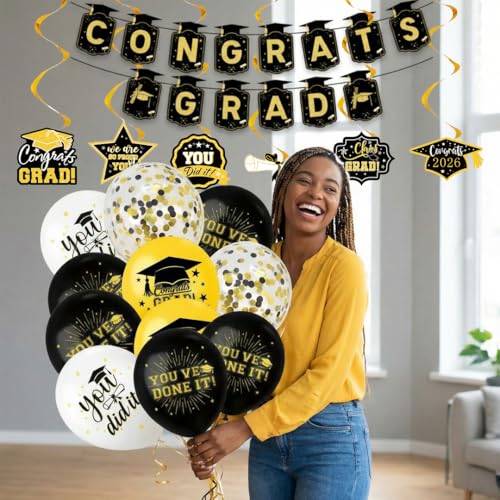 2026 Graduation Decorations Set with Banner, Backdrop & Balloons