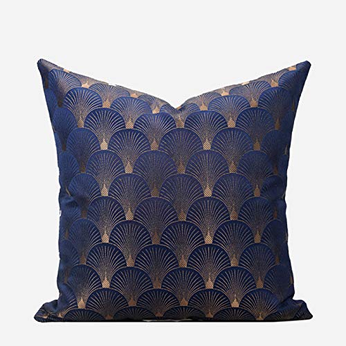 Fundas de Cojín Decorativa Sofá de con Estampado de Concha Jacquard Decorado con Fundas de Almohada Cuadradas Azul Oscuro 45x45cm (Incluye Relleno)