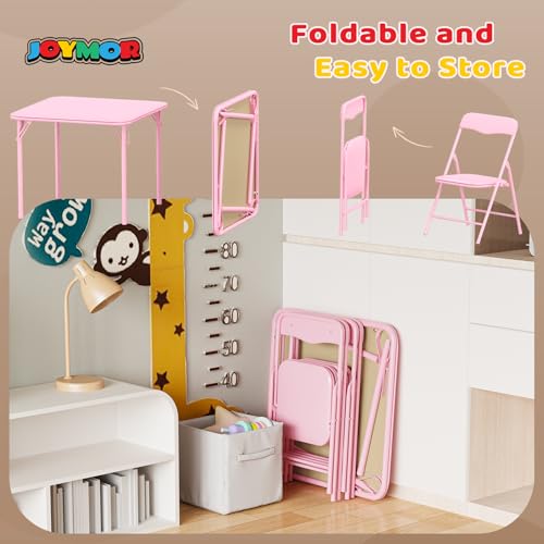 Image of JOYMOR Kids Folding Table and Chairs Set, 5-Piece Metal Frame Activity Set with Easy-Fold Design for Playroom & Classroom (Pink)