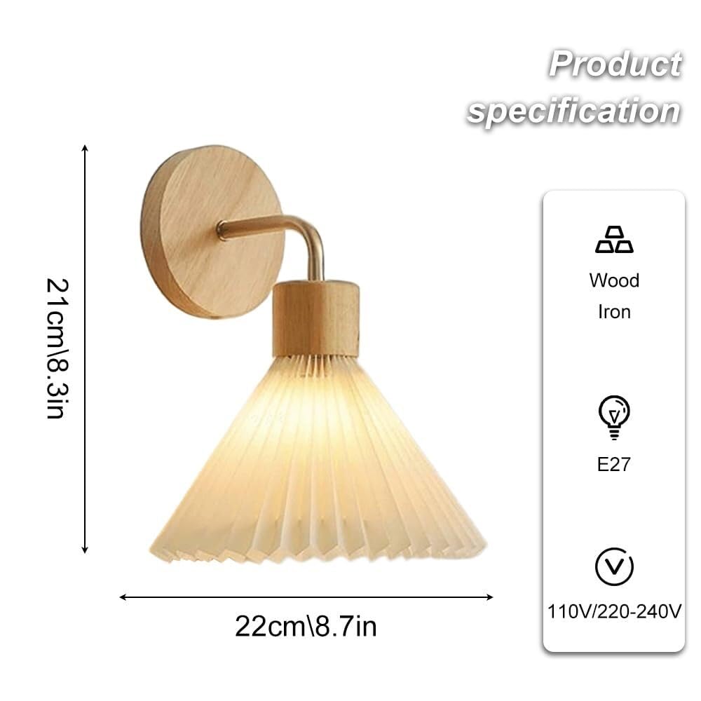 Lámpara de Pared de Tela Plisada Lámpara de Pared de Madera con Pantalla de Tela Aplique de Pared Industrial Retro for Dormitorio, Sala de Estar, Comedor, Pasillo, escaleras, Restaurante