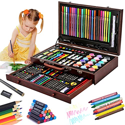 Kit de Dessin 123 Pièces, Malette Dessin Inclus Pastel, Aquarelle, Peinture Acryliques, Marqueur, Métallique Crayons de Couleur et Materiel Dessin, Idéal Cadeaux pour Adulte Enfant
