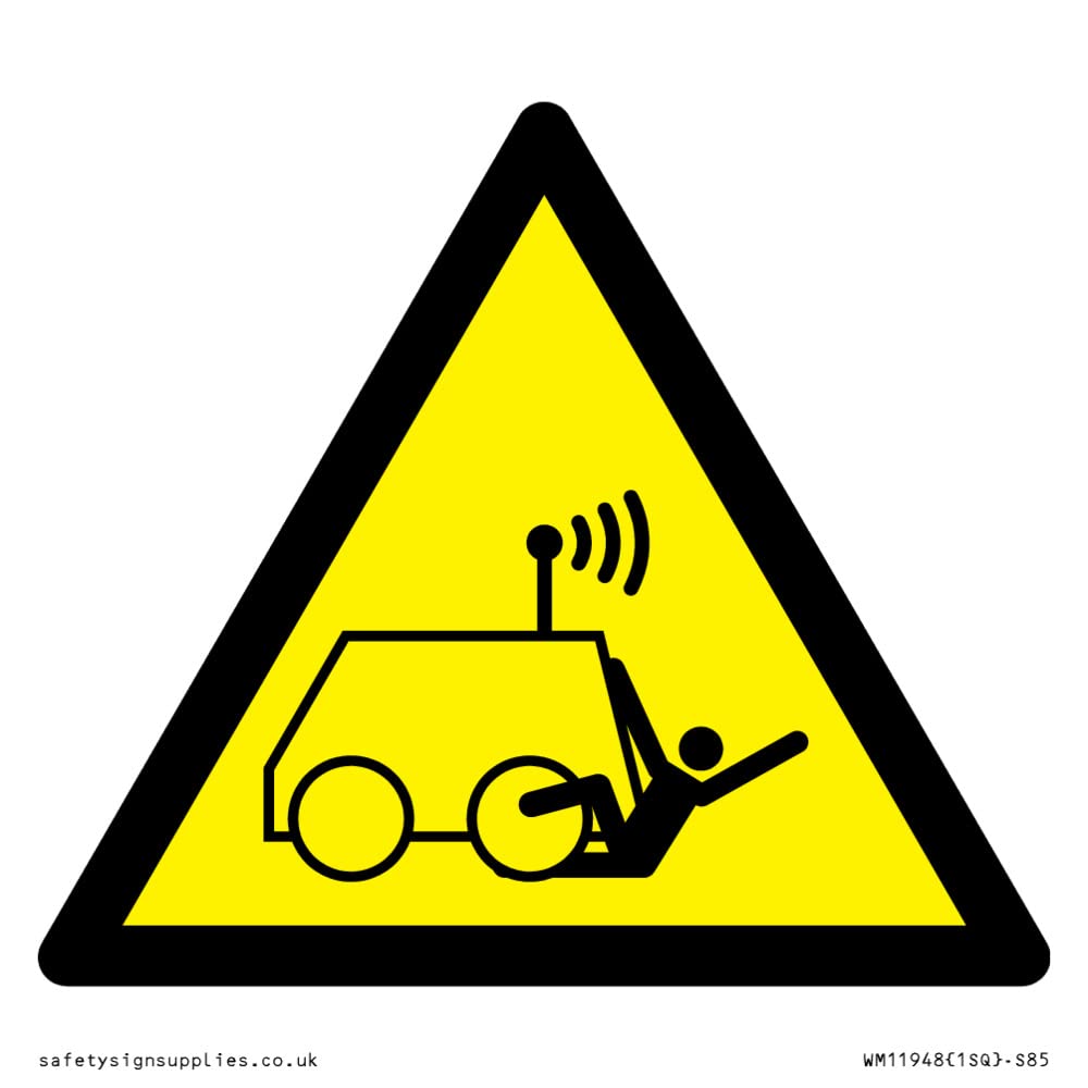 W037 Warning: Run over by remote operator controlled machine Sign - 85x85mm - S85