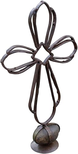 Kalalou A6120 Cruz reciclada de la hermana ClaraS en una base de roca enjaulada, marrón