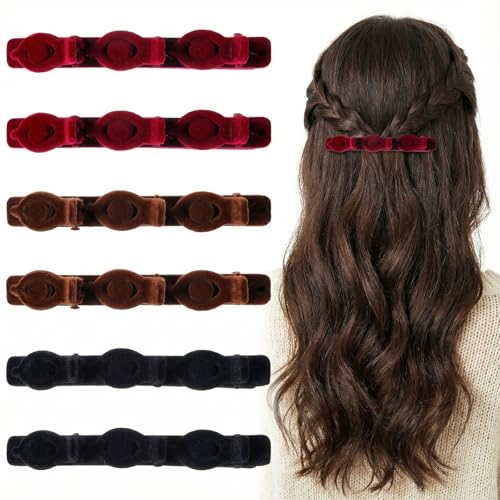 6PCS Braided Hair Clips for Women Girls Double Layer Velvet Braided Barrettes Nonslip Duck Billed Hairclips Styling Hair Accessories for Thick and Thin Hairs