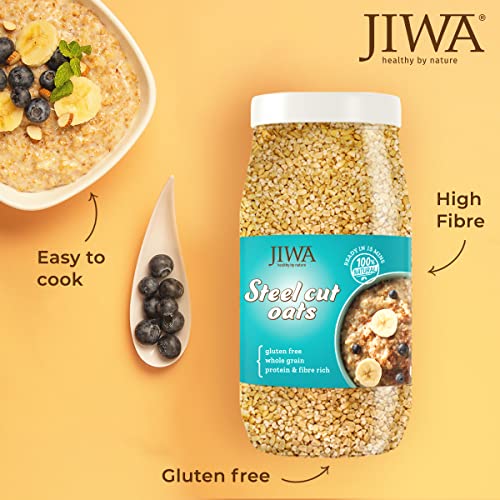 Image of Jiwa Steel Cut Oats | 1 Kg | Old Fashioned Oats | Cereal for Porridge | Rich In Protein and Fiber | Make Vegetable Pulao and Risottos | Gluten Free and Wholegrain | 100% Natural (Pack of 2)