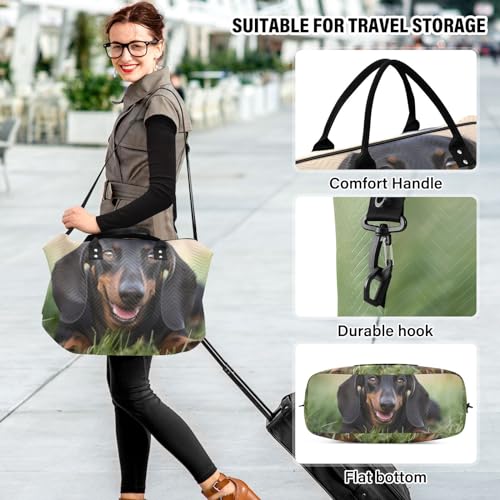 Large Travel Duffel Bag, Sitting Dachshund Sports Tote Gym Bag, Shoulder Weekender Overnight Bag for Women Men, Carry On Luggage with Toiletry Bags 6