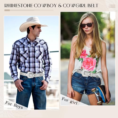 Men Women's Rhinestone Bling Studded 1.5" Leather Belts for Jeans Pants with Fashion Silver Buckle4