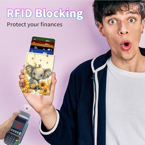 RFID Blocking Card Holder Wallet Billeteras de Hombres, Pop Up Minimalist Wallet for Men Women, Large Capacity Smart Wallet fit Money, ID Card, Driver's License, Elephant Butterfly3