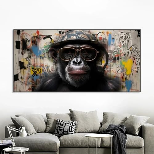 Affiche noire abstraite singe graffiti couleur décoration murale 60x120cm - 2