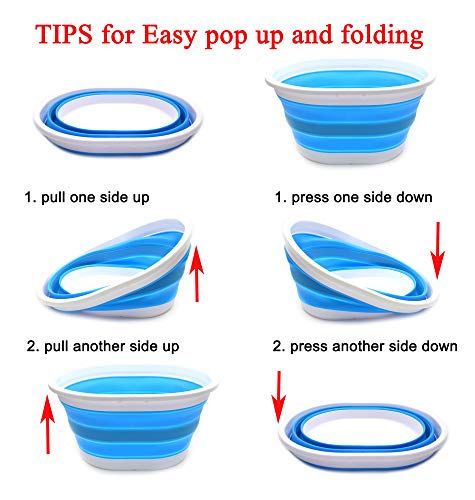 Image of SAMMART 22L (5.8 Gallon) Collapsible Plastic Laundry Basket - Oval Tub /Basket - Foldable Storage Container /Organizer - Portable Washing Tub - Space Saving Laundry Hamper (2, Sky Blue)
