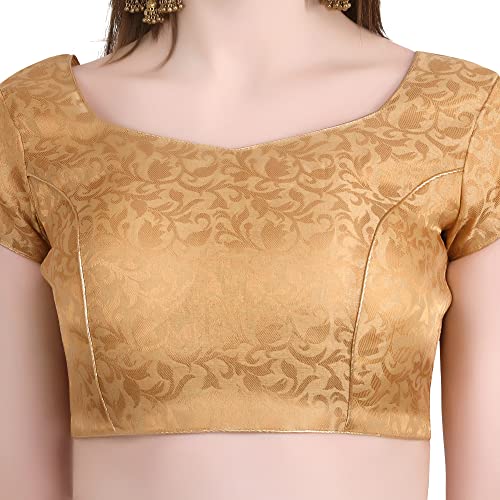 Image of Women's Short Sleeve Brocade (Chanderi) Readymade Stitched Saree Blouse Ready to Wear Half Sleeves Ladies Blouse