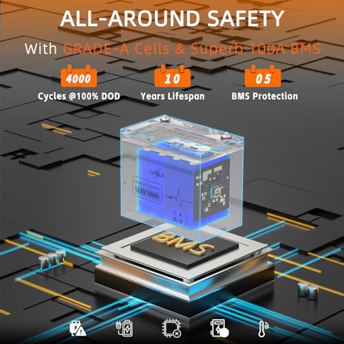 Lipuls LP 12V100AH AUTO 12.8V 100Ah Lifepo4 Lithium Deep Cycle Battery, Group 24 Size With Built-In 100A Bms, Max.1280Wh Lithium Iron Phosphate Battery, 10-Year Lifespan, Perfect For Rv thumb #2