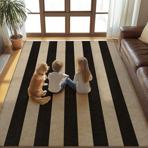 Washable 5x7 Striped Modern Easy Jute Indoor Outdoor Rug for Living Room