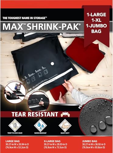 MAX Shrink-Pak Vacuum Seal Storage Bags for Clothing, Travel, Bedding | Tear-Proof, Dual-Valve Space...
