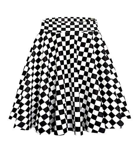Afibi Casual Mini Stretch Waist Flared Plain Pleated Skater Skirt (XX-Large, White Plaid)