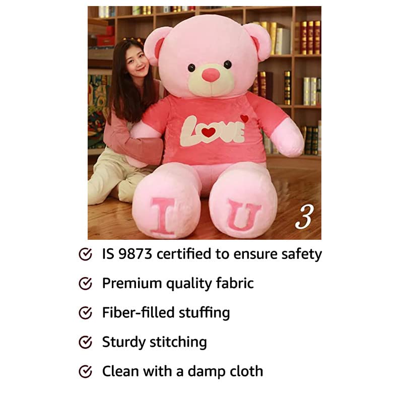 Image of HUG 'n' FEEL SOFT TOYS Hug n Feel Long Soft Lovable hugable Cute Giant Life Size Teddy Bear 100cm (I Love You Teddy, White) (100cm)