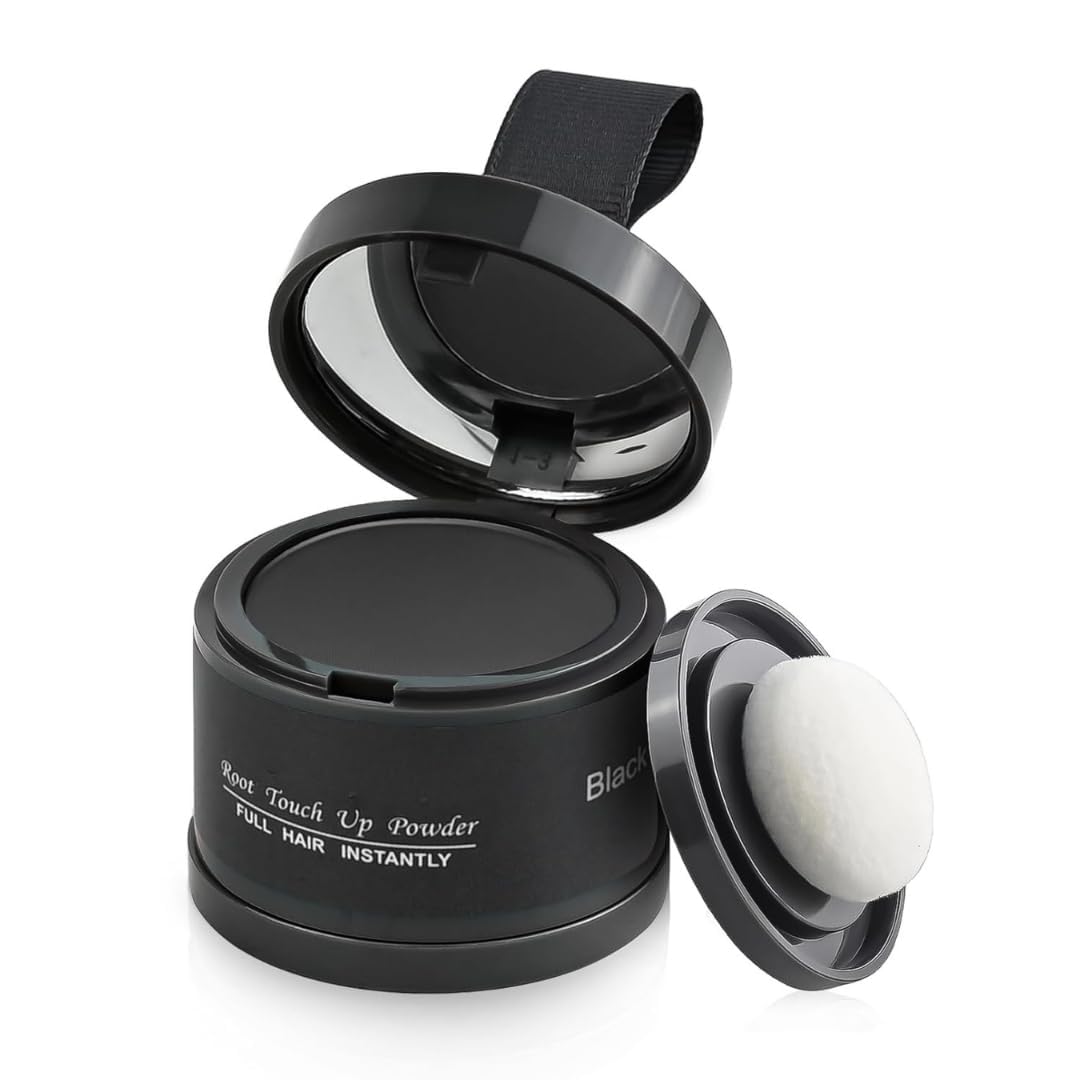 Root Touch Up Powder, Black, Full Hair Instantly, Compact with Mirror and Applicator
