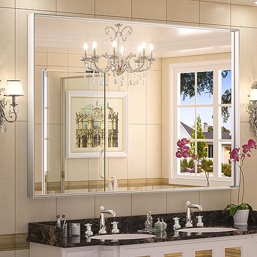Keonjinn Silver Bathroom Mirror 60” x 40” Large Wall Rectangle Mirror ...