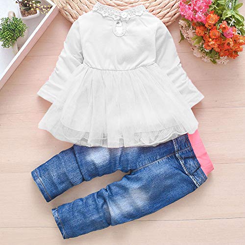 Image of Peacolate 6M-4Years Spring Fall Baby Girls Clothing Set 3pcs Long Sleeve Dress Denim Jacket and Jeans